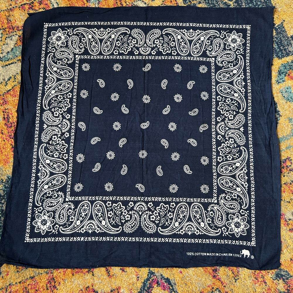 Vintage Fast Color Elephant Trunk Up Blue Western Bandana Handkerchief 20" x 21"